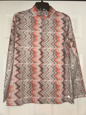Bette & Court Quarter-Zip Pullover Coral Gray Zigzag Golf Athletic Performance